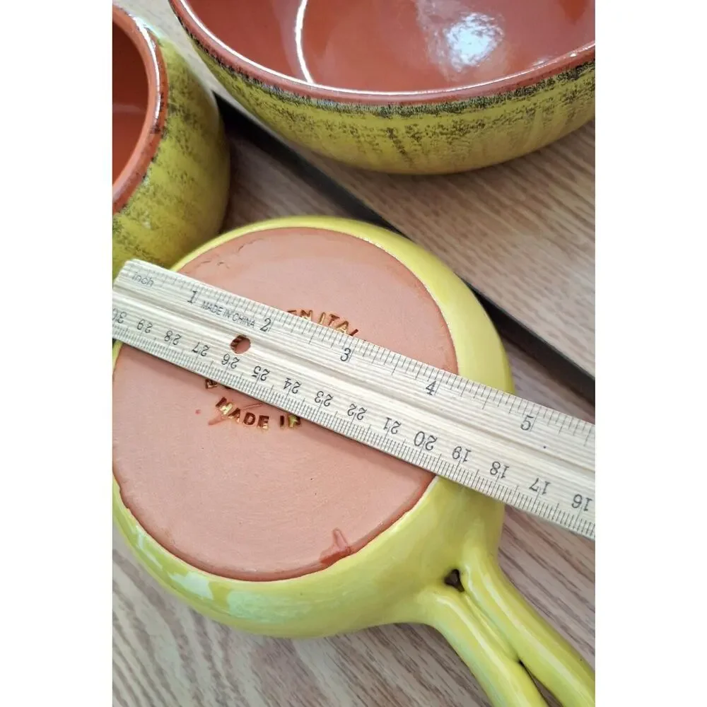 De Silva VTG Yellow Glazed Terracotta Handled Bowls - Made in Italy - 3 Set